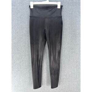 Spanx Women's sz M Faux Leather Leggings Black Tummy Control
